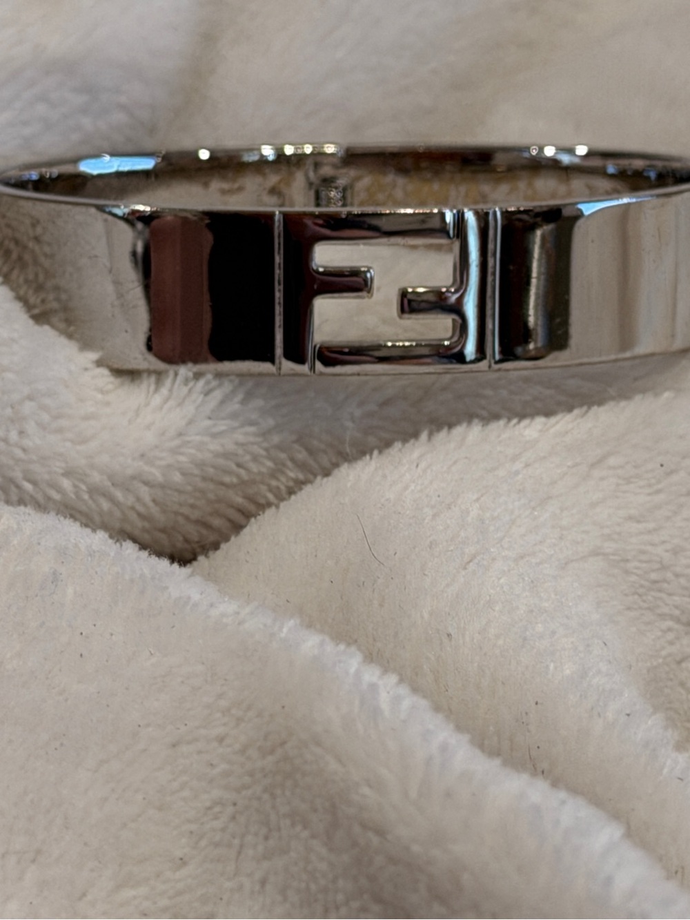 Vintage Fendi Silver Forever FF Logo Hinged Bracelet